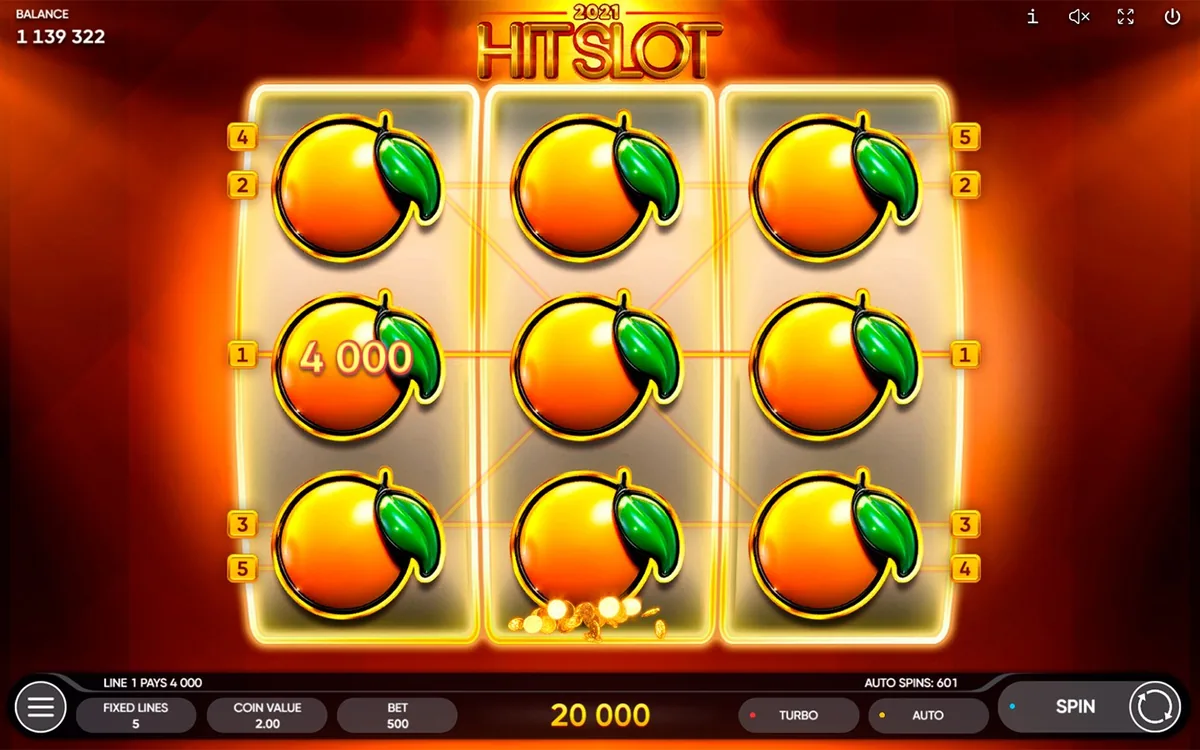 2021 HIT SLOT official Endorphina gameplay screen showing the reel layout