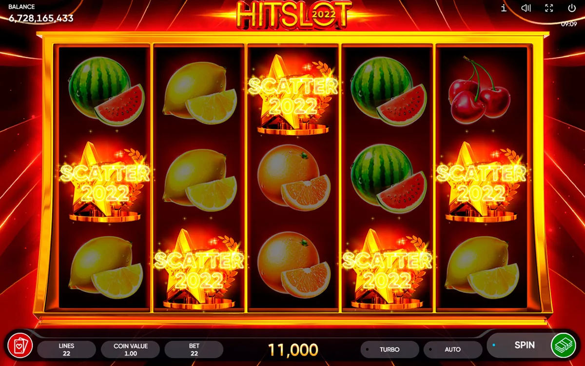 2022 Hit Slot official Endorphina gameplay screen showing the reel layout