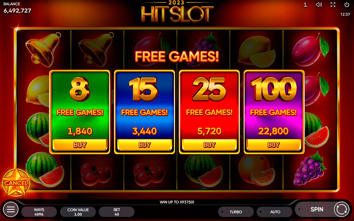 2023 Hit Slot official Endorphina gameplay screen showing the reel layout