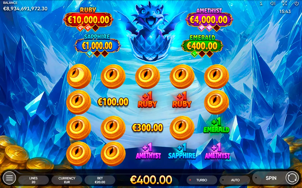 3 Royal Dracos official Endorphina gameplay screen showing the reel layout