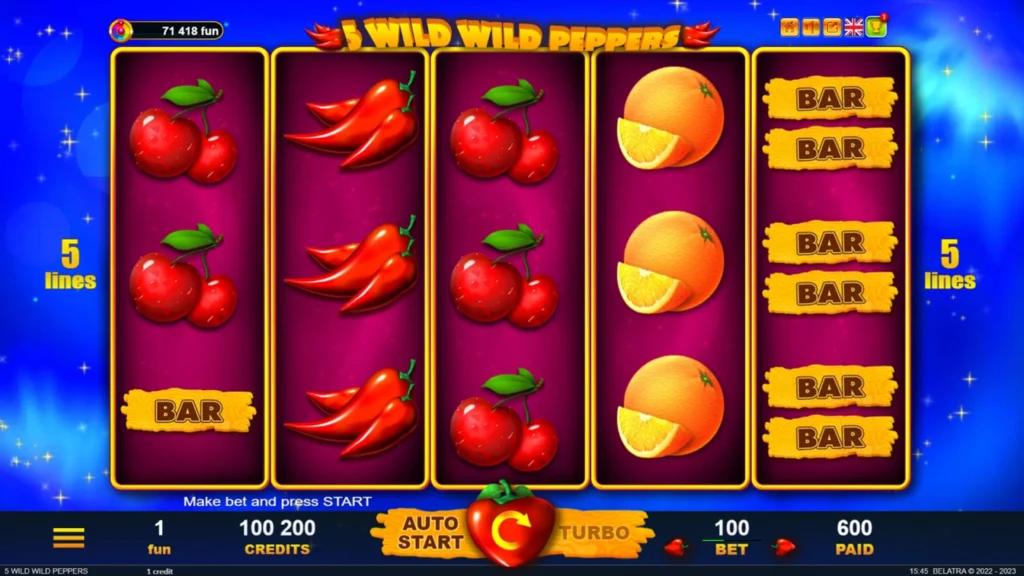 5 Wild Wild Peppers official Belatra gameplay image showing the game presentation