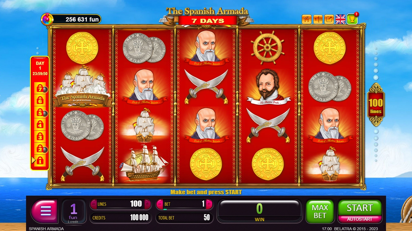 7 Days The Spanish Armada official Belatra gameplay image showing the game presentation