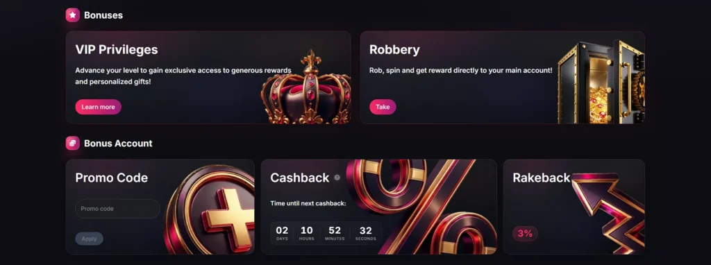 Sneket Casino bonus account with promo code field