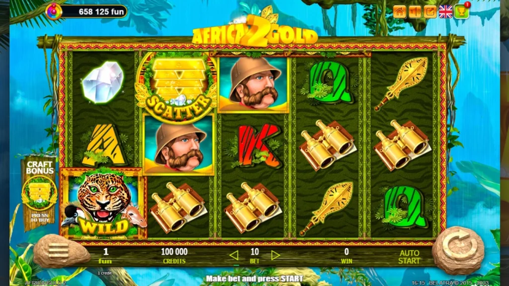 Africa Gold 2 official Belatra gameplay image showing the game presentation