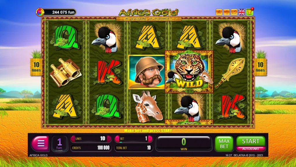 Africa Gold official Belatra gameplay image showing the game presentation