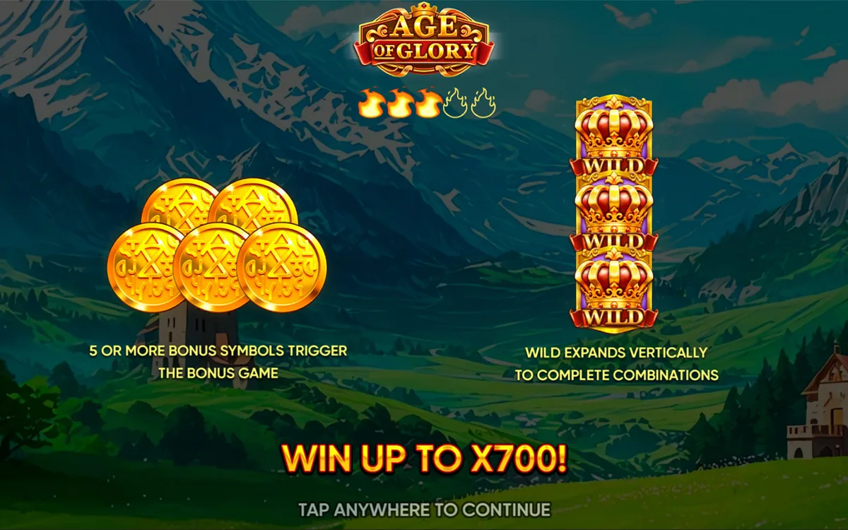 Age of Glory official Endorphina gameplay screen showing the reel layout