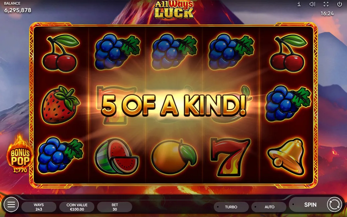All Ways Luck official Endorphina gameplay screen showing the reel layout