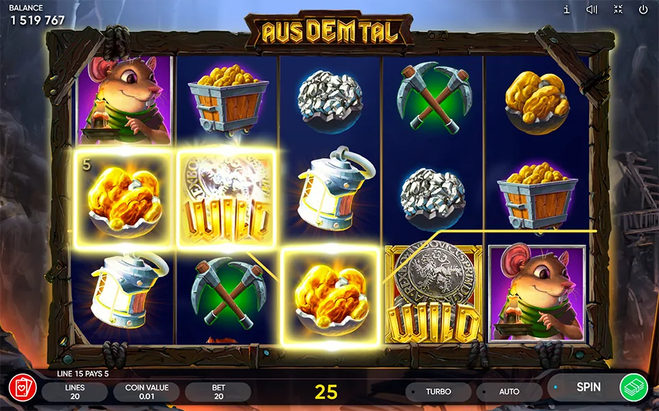 Aus Dem Tal official Endorphina gameplay screen showing the reel layout