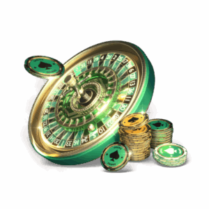 BC.Game casino roulette artwork with green and gold chips