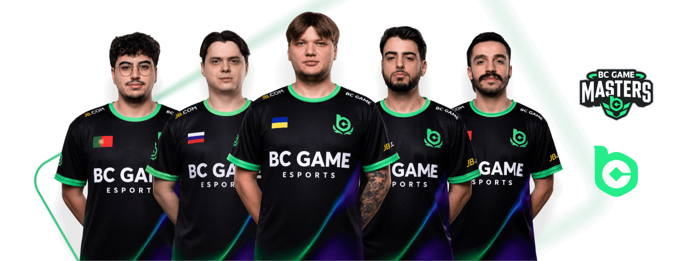 BC.Game esports team in black and green uniforms