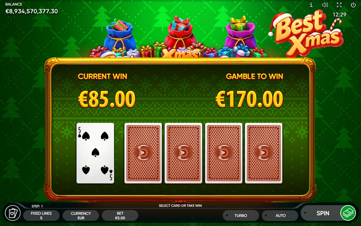 Best Xmas official Endorphina gameplay screen showing the reel layout