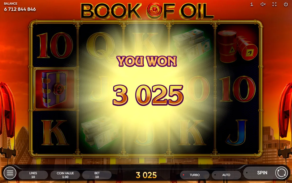 Book of Oil official Endorphina gameplay screen showing the reel layout