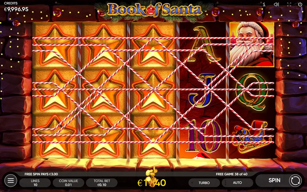 Book of Santa official Endorphina gameplay screen showing the reel layout
