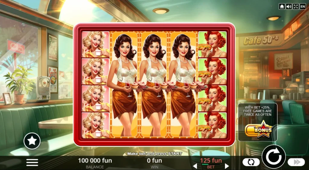 Cafe 50's official Belatra gameplay image showing the game presentation
