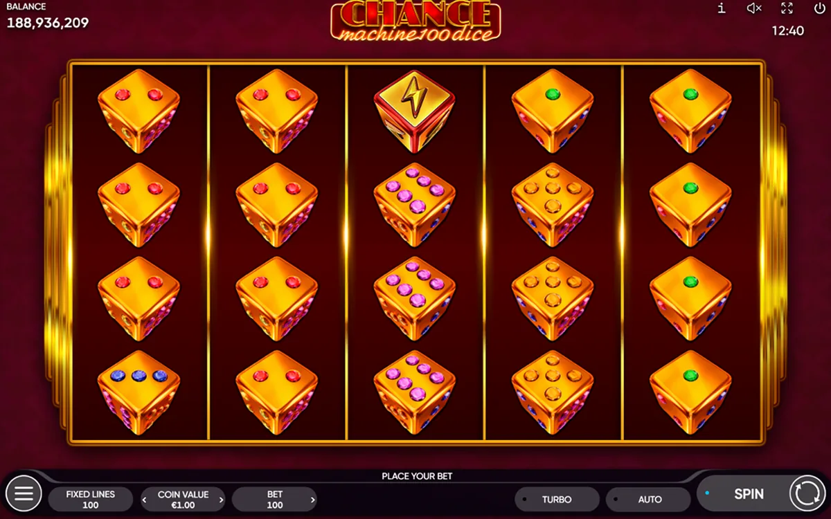 Chance Machine 100 Dice official Endorphina gameplay screen showing the reel layout