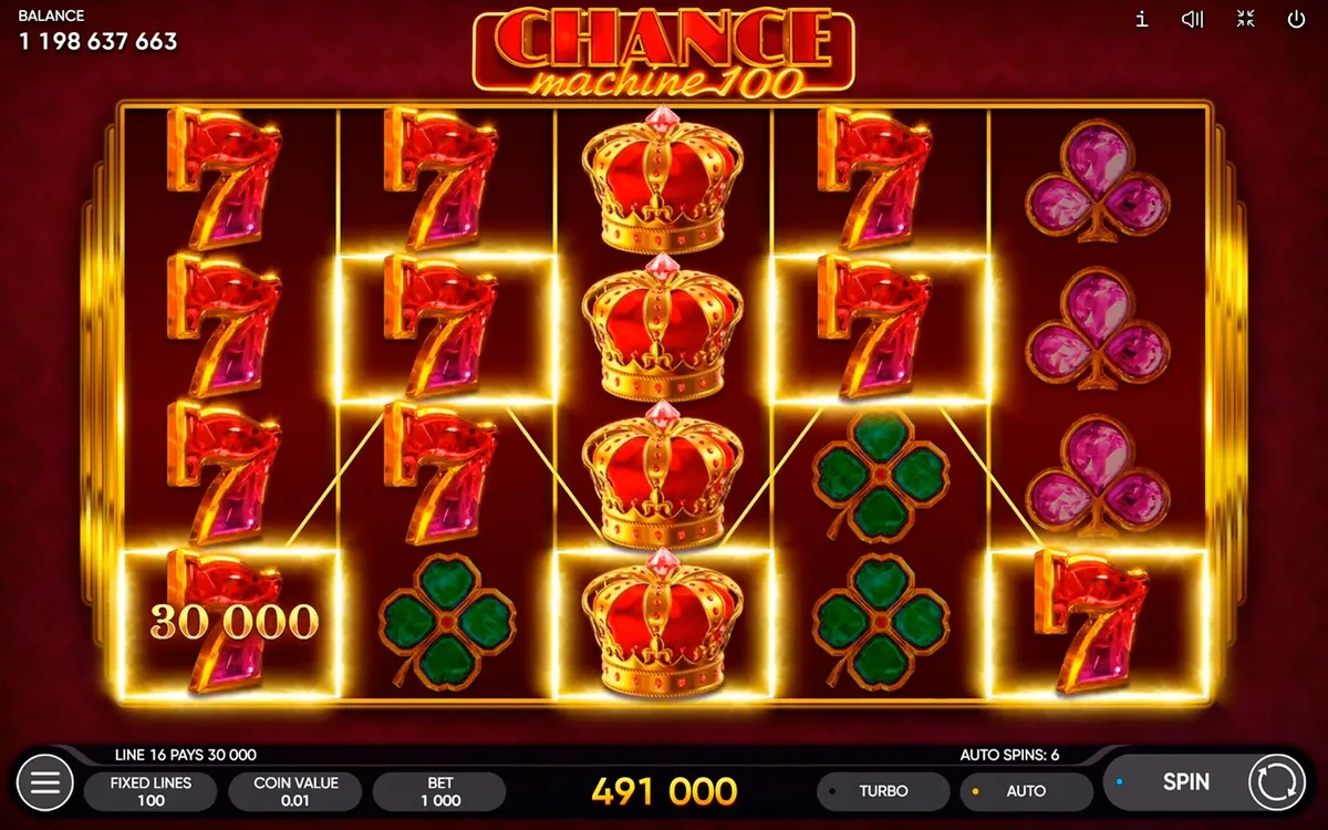 Chance Machine 100 official Endorphina gameplay screen showing the reel layout