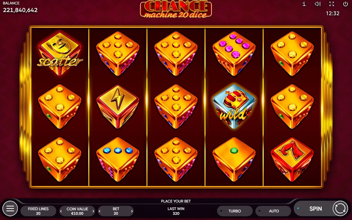 Chance Machine 20 Dice official Endorphina gameplay screen showing the reel layout