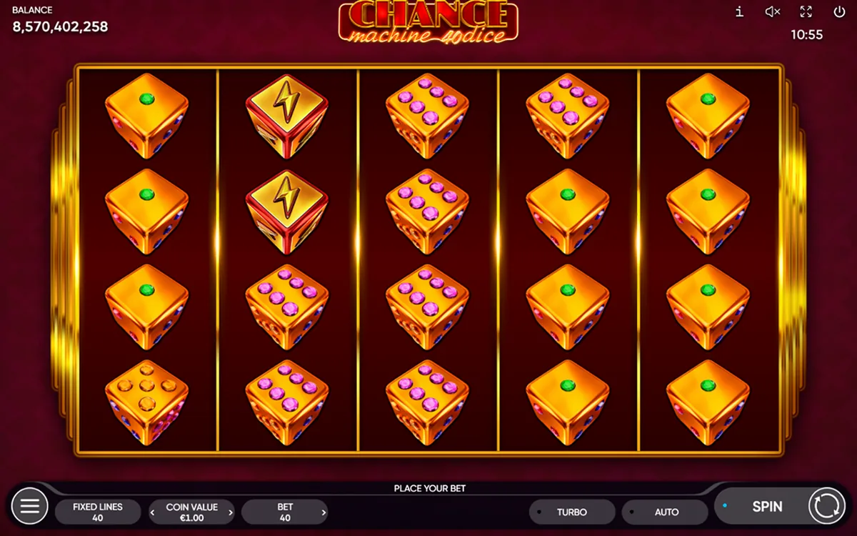 Chance Machine 40 Dice official Endorphina gameplay screen showing the reel layout