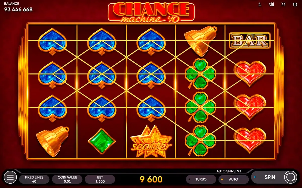 Chance Machine 40 official Endorphina gameplay screen showing the reel layout