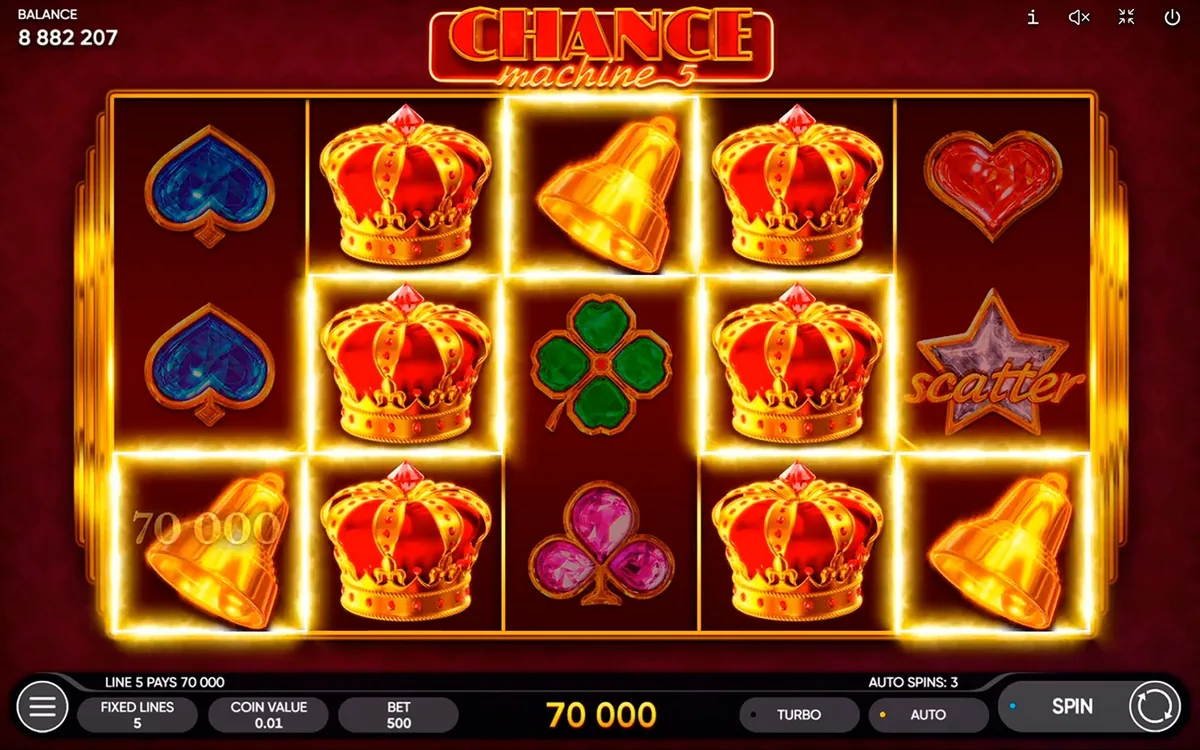 Chance Machine 5 official Endorphina gameplay screen showing the reel layout