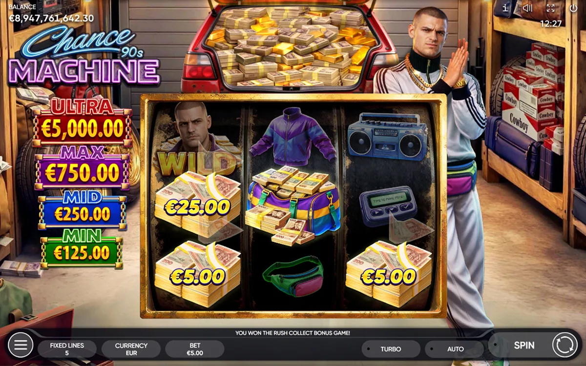 Chance Machine 90s official Endorphina gameplay screen showing the reel layout