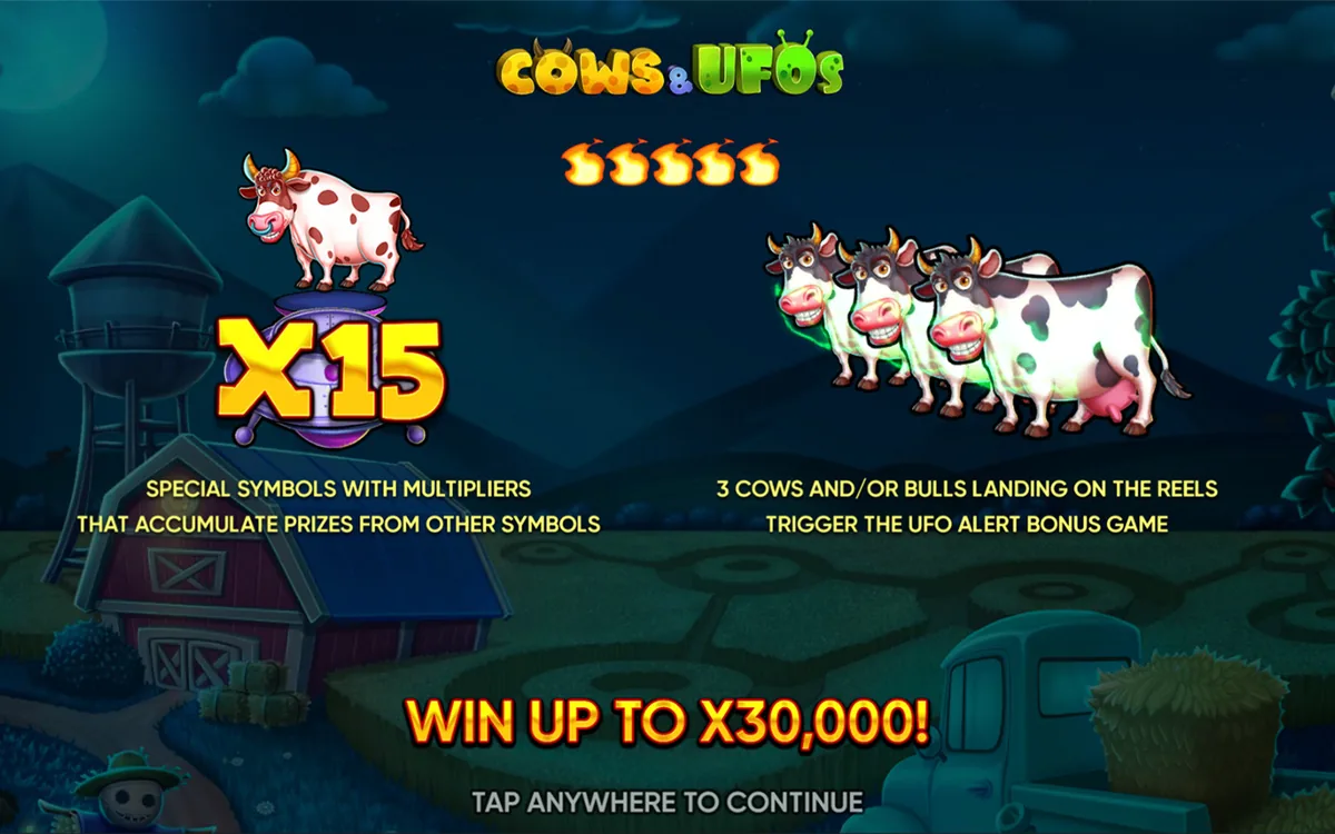 Cows & UFOs official Endorphina gameplay screen showing the reel layout