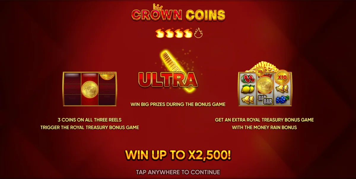 Crown Coins official Endorphina gameplay screen showing the reel layout