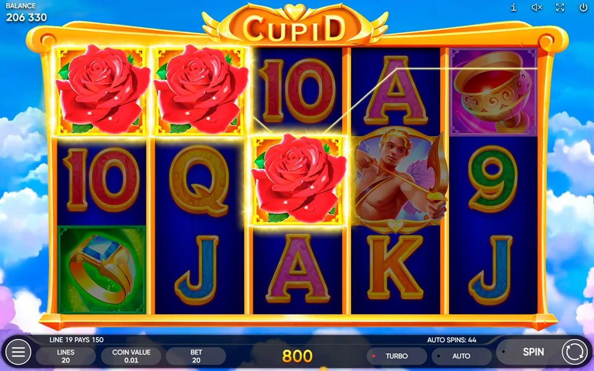 Cupid official Endorphina gameplay screen showing the reel layout