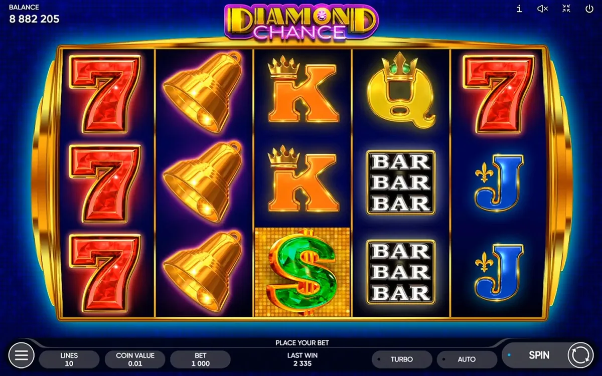 Diamond Chance official Endorphina gameplay screen showing the reel layout