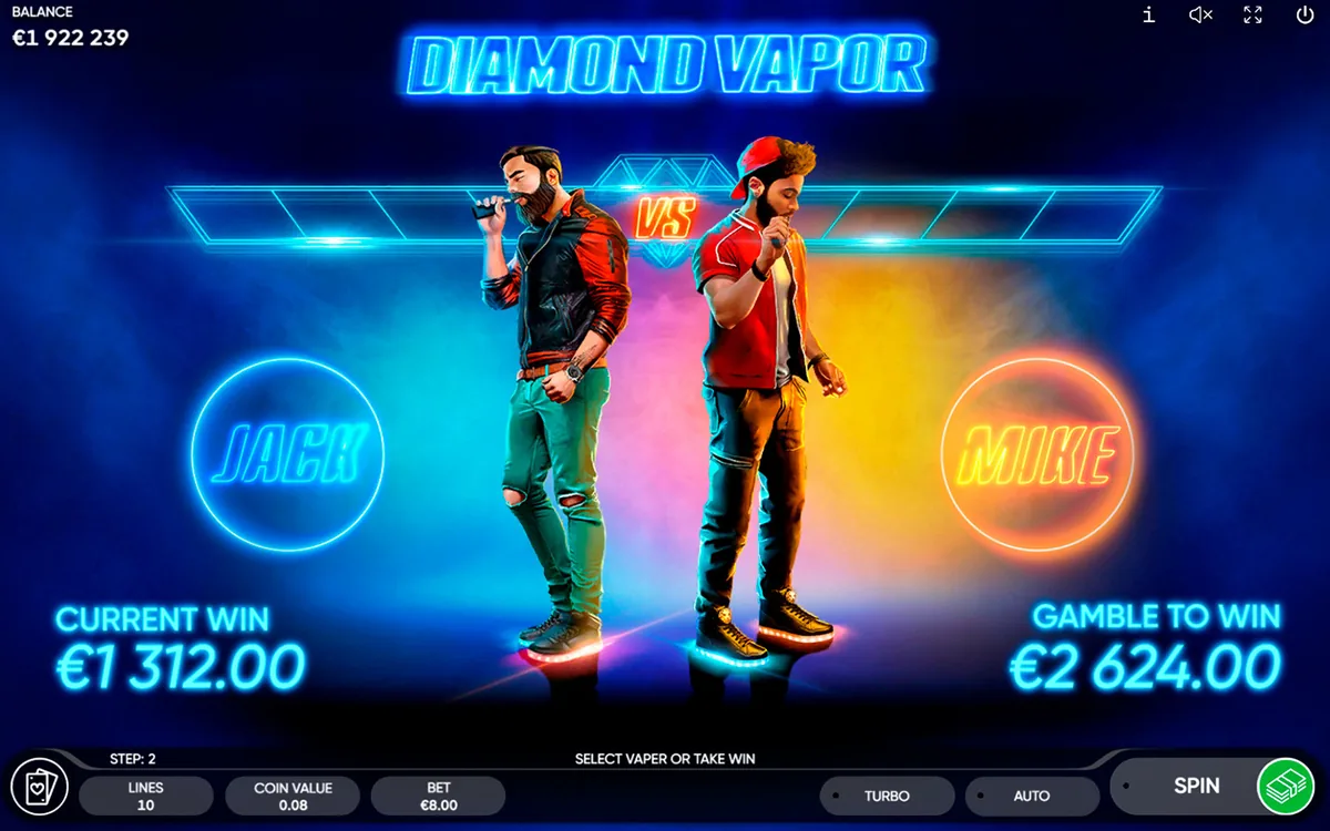 DIAMOND VAPOR official Endorphina gameplay screen showing the reel layout