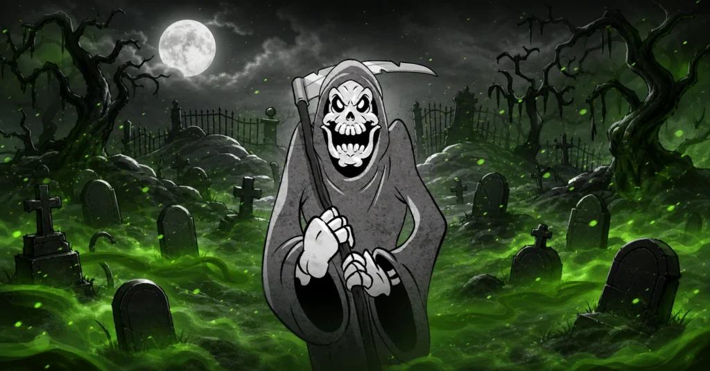 Ding Dong Death wide slot card artwork based on official Nolimit City art