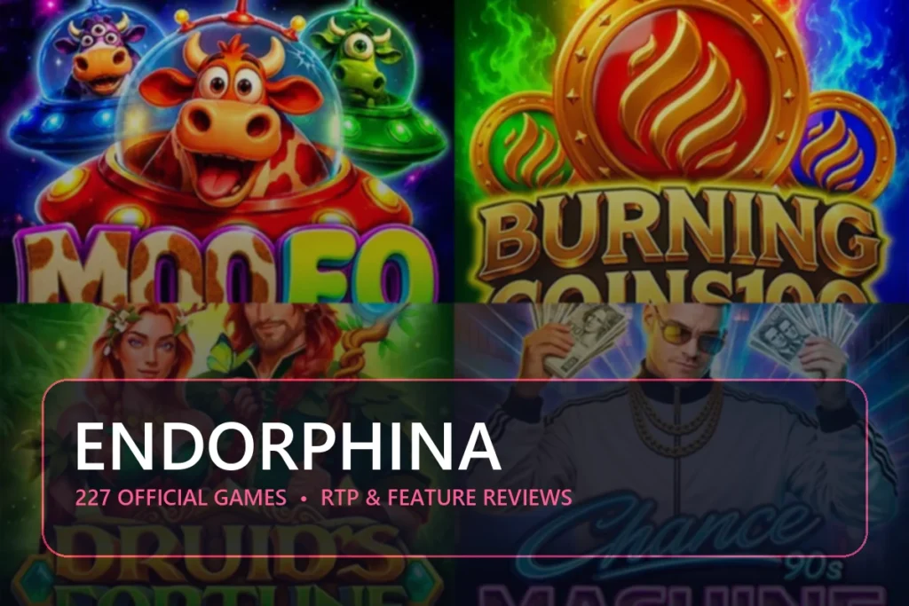 Endorphina slot provider review catalogue with colourful official game artwork