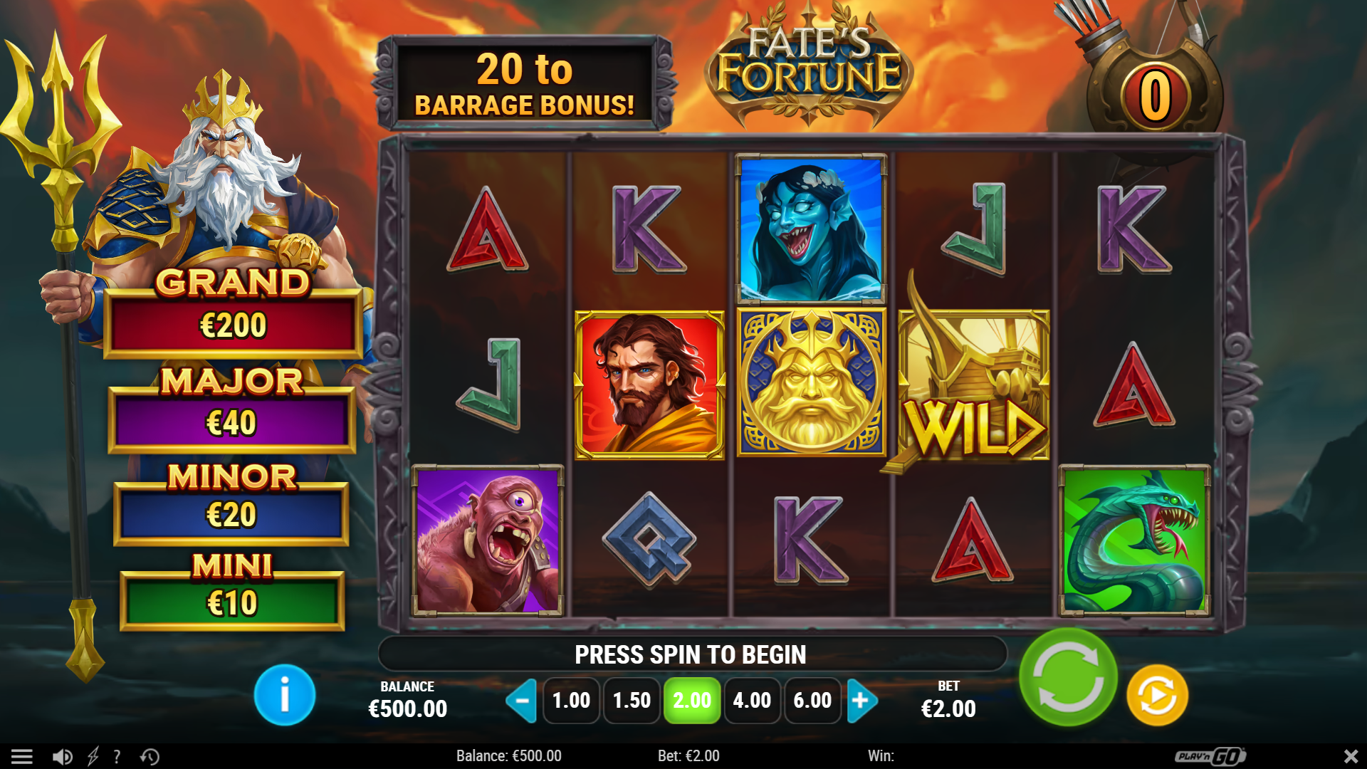 Fate's Fortune official Play'n GO gameplay screen showing the game interface