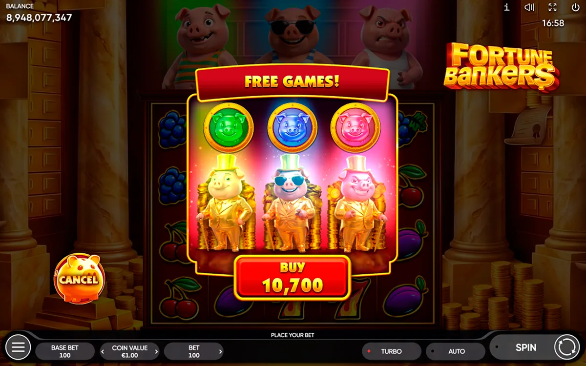 Fortune Bankers official Endorphina gameplay screen showing the reel layout
