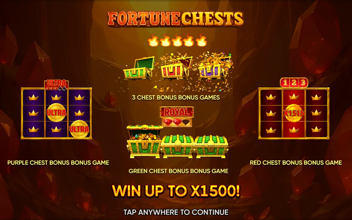 Fortune Chests official Endorphina gameplay screen showing the reel layout