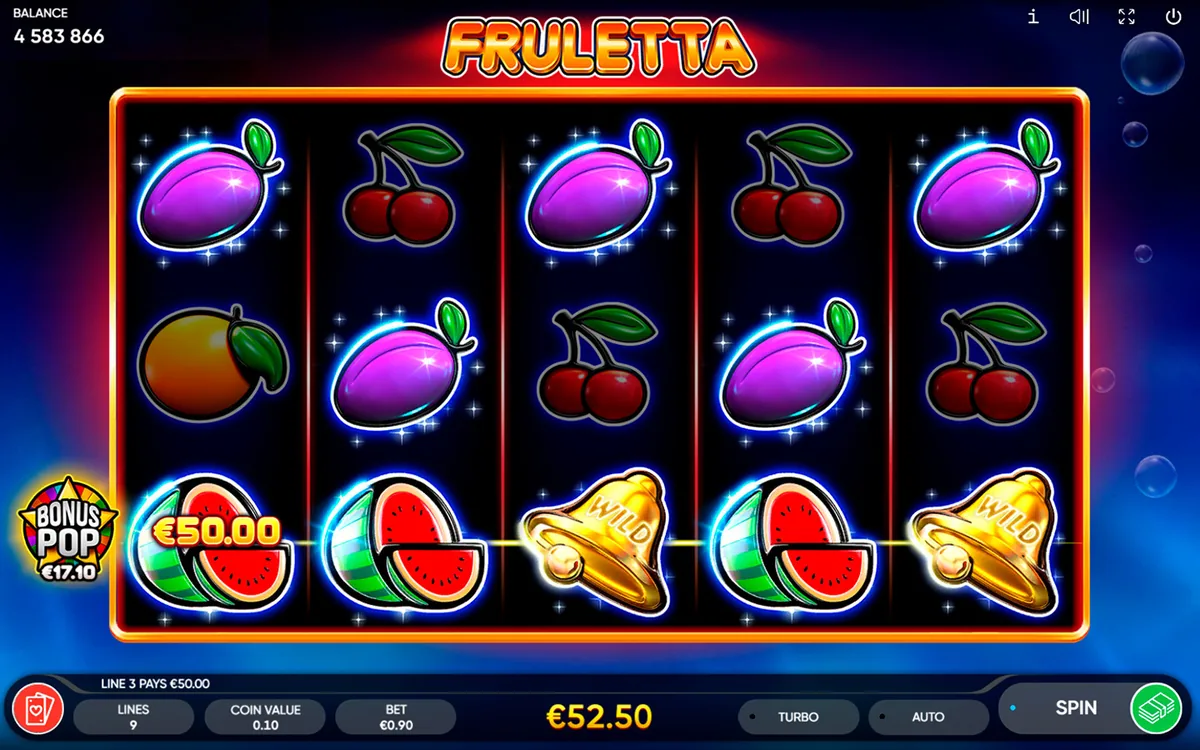 Fruletta official Endorphina gameplay screen showing the reel layout