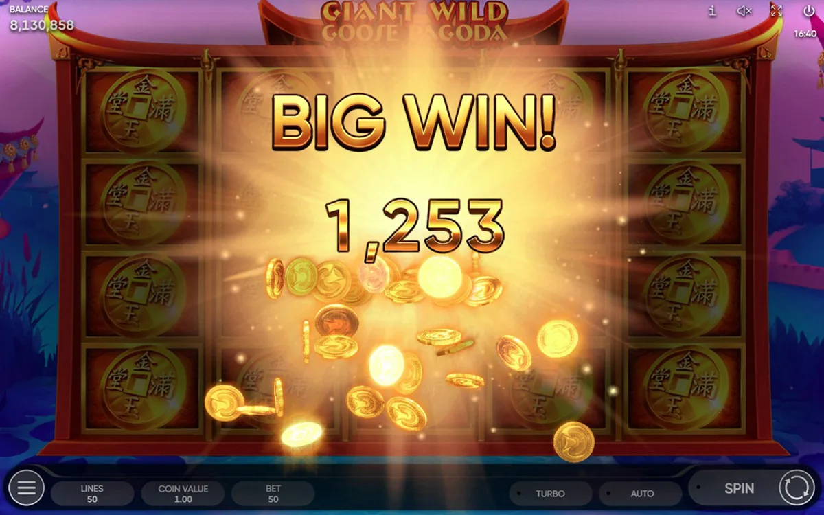 Giant Wild Goose Pagoda official Endorphina gameplay screen showing the reel layout