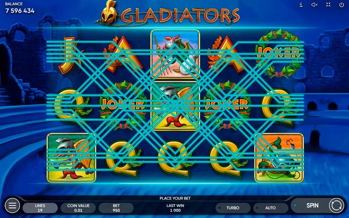 Gladiators official Endorphina gameplay screen showing the reel layout