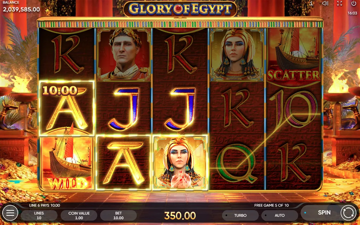 Glory of Egypt official Endorphina gameplay screen showing the reel layout