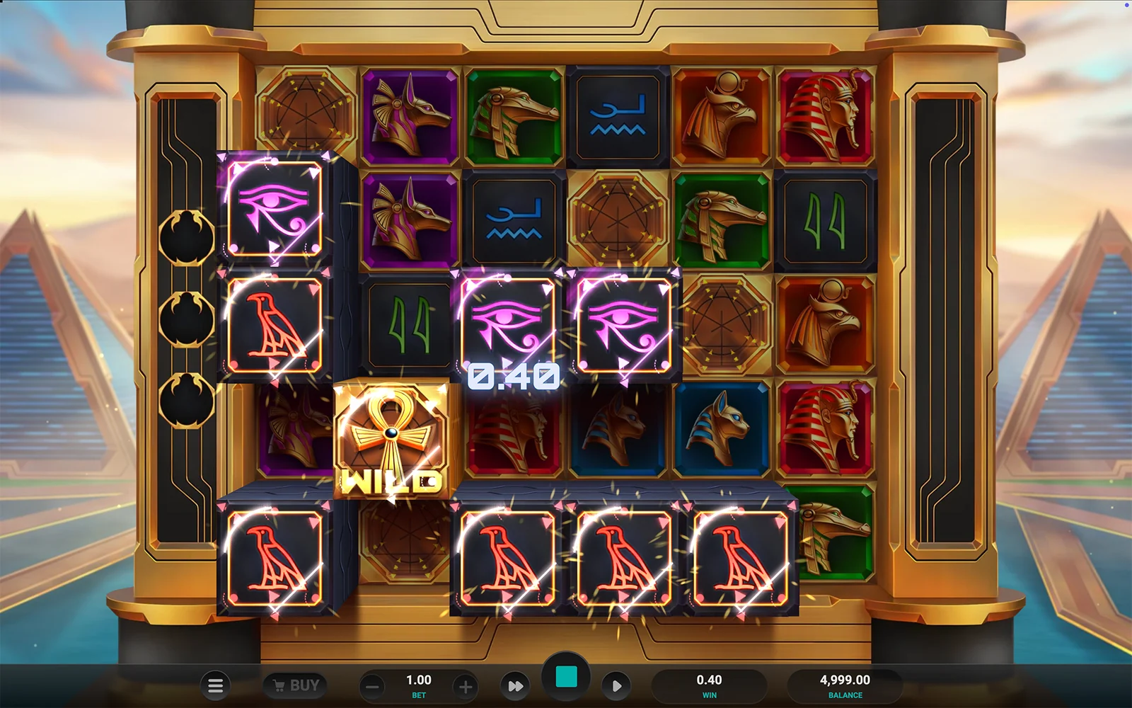Glyph of Gods gameplay screen showing the main game mechanics