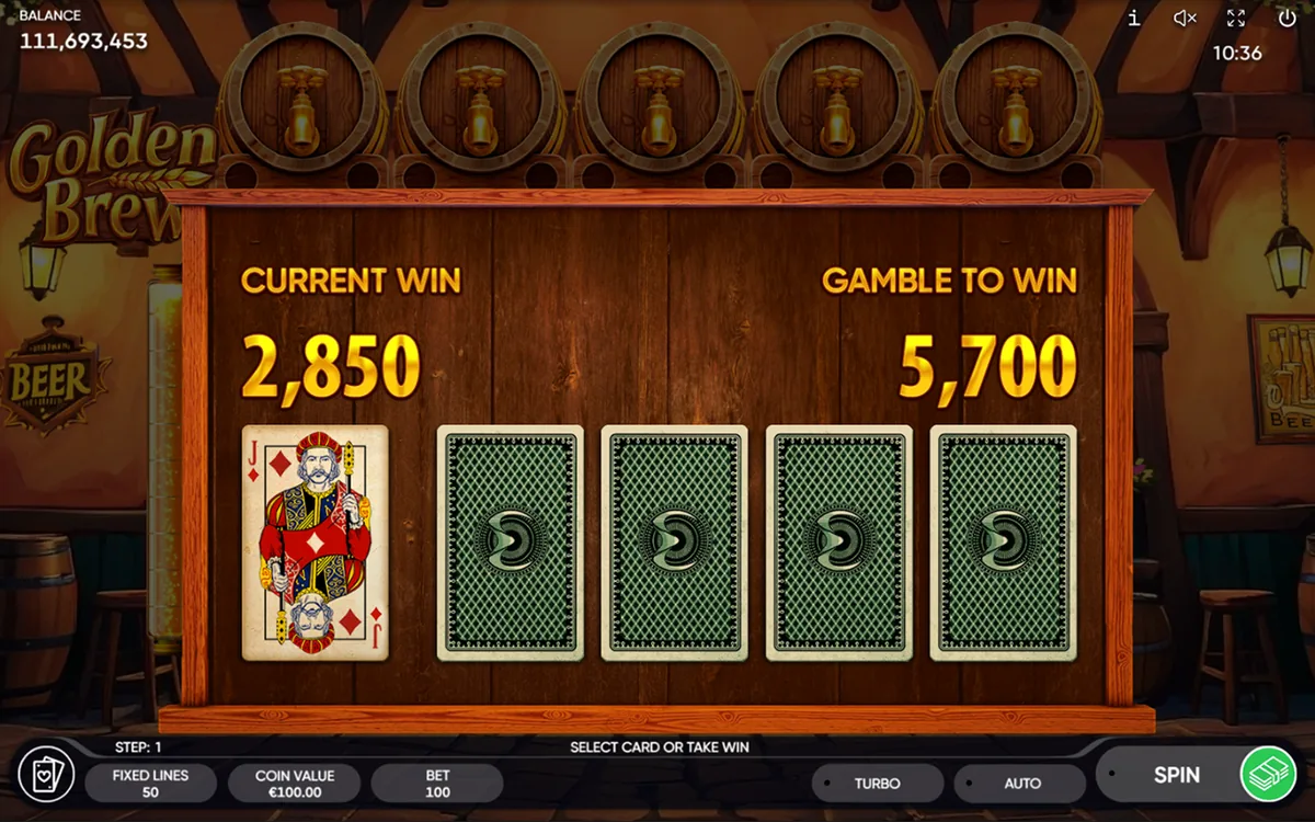Golden Brew official Endorphina gameplay screen showing the reel layout