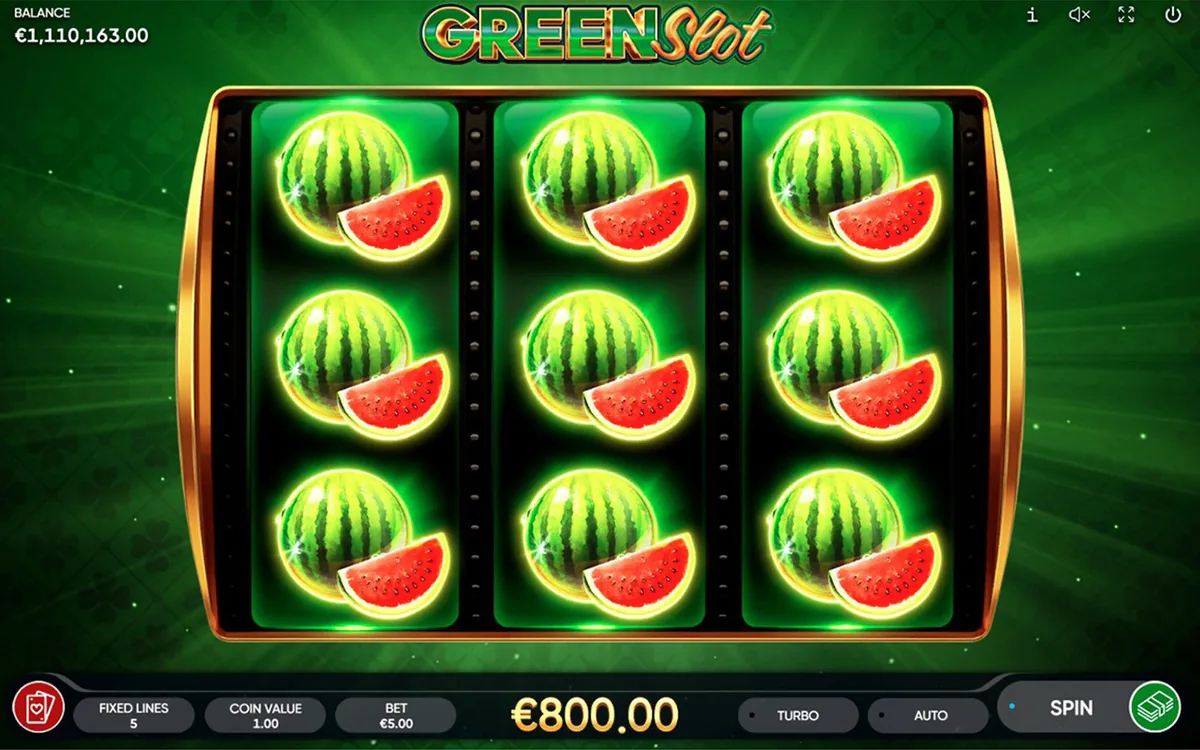 Green Slot official Endorphina gameplay screen showing the reel layout