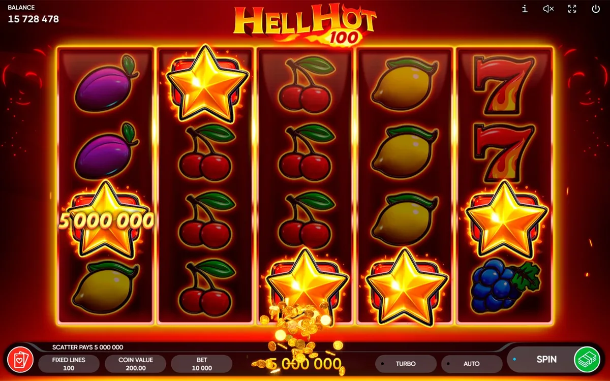 Hell Hot 100 official Endorphina gameplay screen showing the reel layout