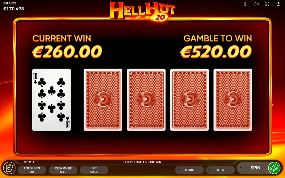 Hell Hot 20 official Endorphina gameplay screen showing the reel layout