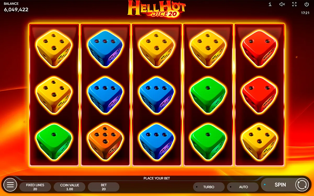 Hell Hot Dice 20 official Endorphina gameplay screen showing the reel layout