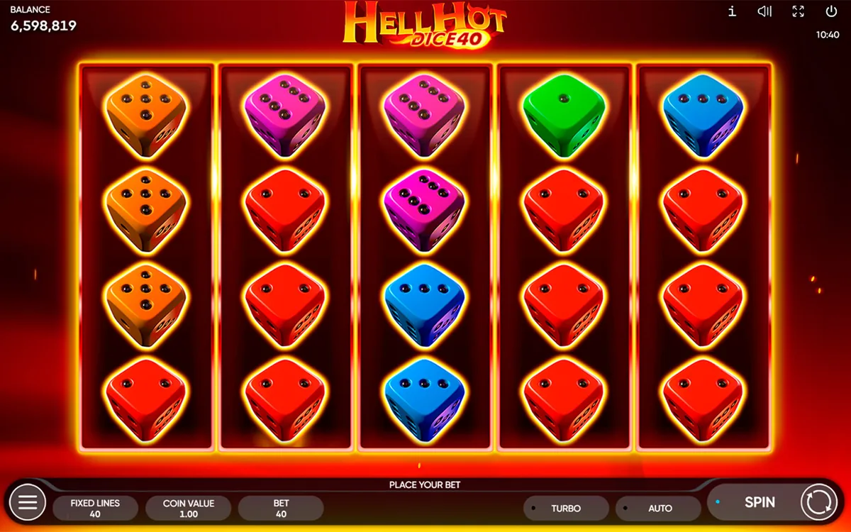Hell Hot Dice 40 official Endorphina gameplay screen showing the reel layout