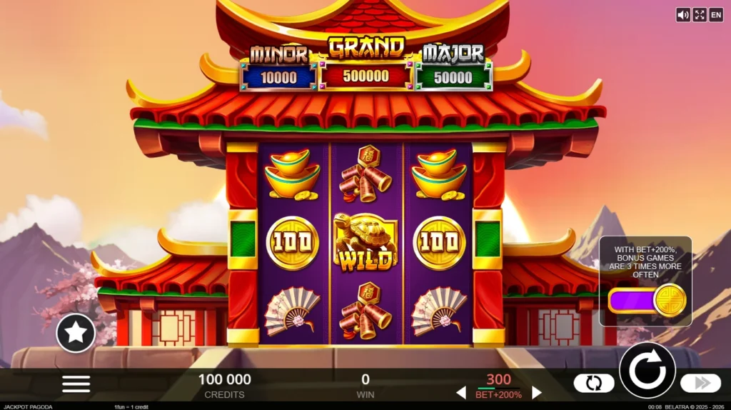 Jackpot Pagoda official Belatra gameplay image showing the game presentation