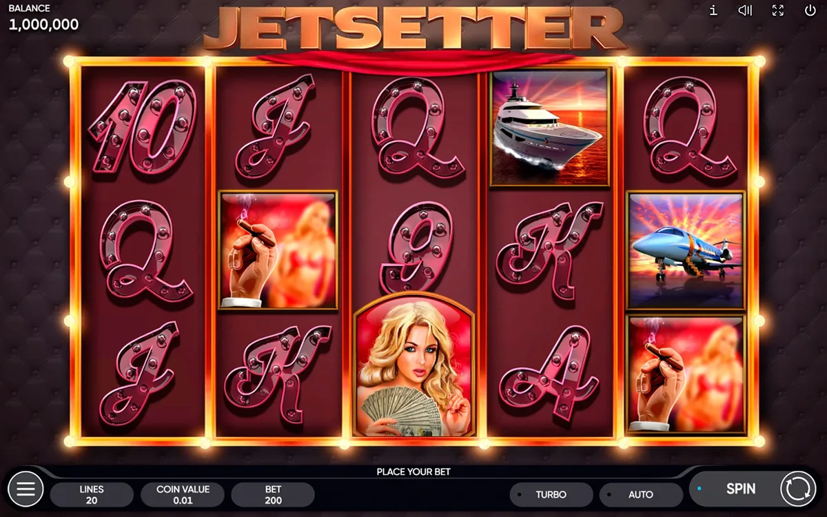 Jetsetter official Endorphina gameplay screen showing the reel layout