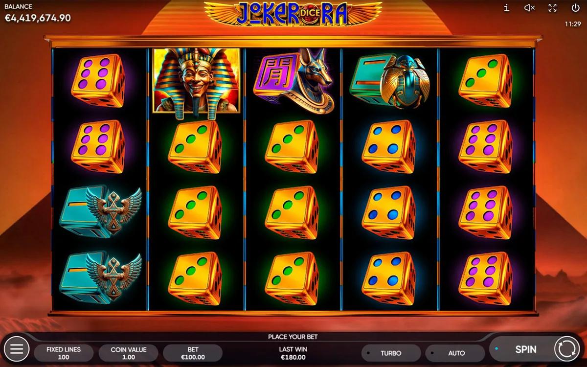 Joker Ra Dice official Endorphina gameplay screen showing the reel layout