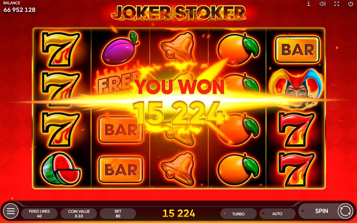 Joker Stoker official Endorphina gameplay screen showing the reel layout